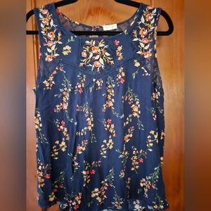 Navy lace and floral sleevless top